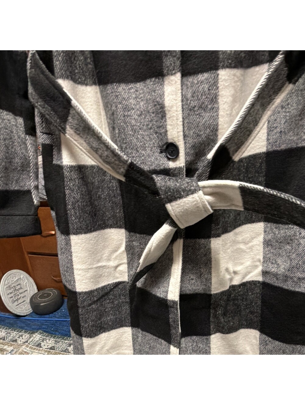 G By Giuliana Women's S Black White Plaid Belted Long Wool Blend Overcoat size S - Picture 4 of 8